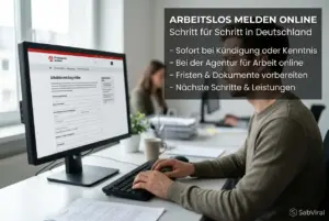 Registro de desemprego online na Alemanha, pessoa digitando