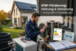 Técnico em aquecimento com painel solar em casa moderna